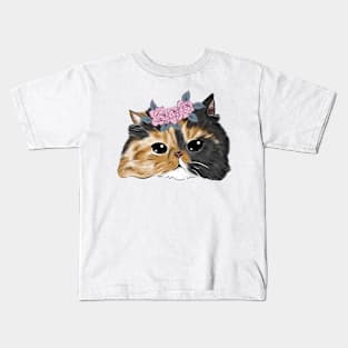 Black and Cream Cat Girl Head _ Bunniesmee Kids T-Shirt